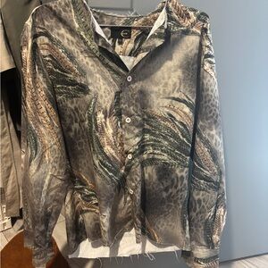 Just Cavalli Men's Feather Print Shirt Jacket